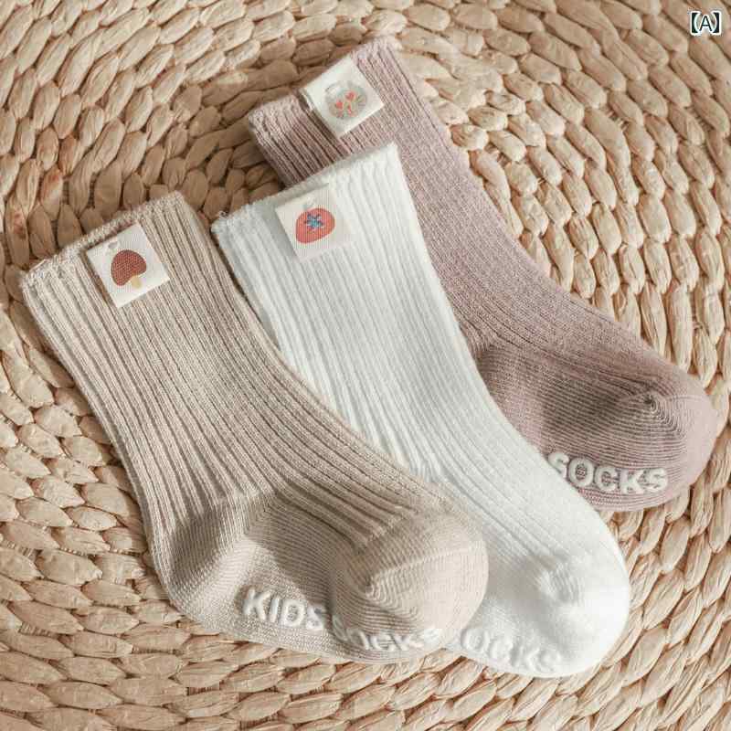 ベビー キッズ ソックス 春秋 薄手 綿 かわいい 男の子 女の子 靴下 滑り止め フロア ソックス 3組セッ..