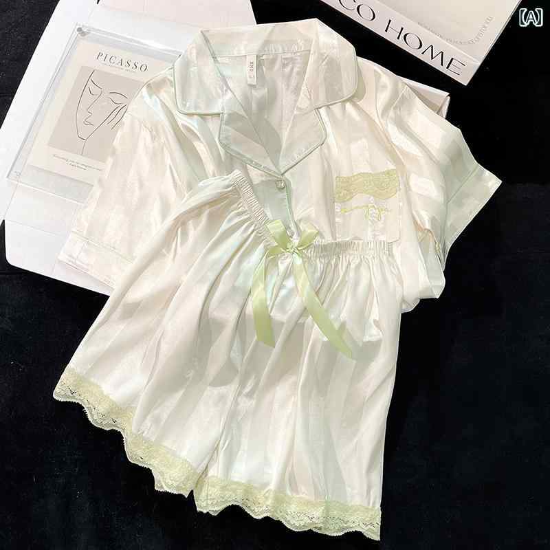 パジャマ ルームウェア 冷感 レディース 夏 大きいサイズ 半袖 薄手 ハイエンド 模擬 シルク ホーム 服 薄手 セット