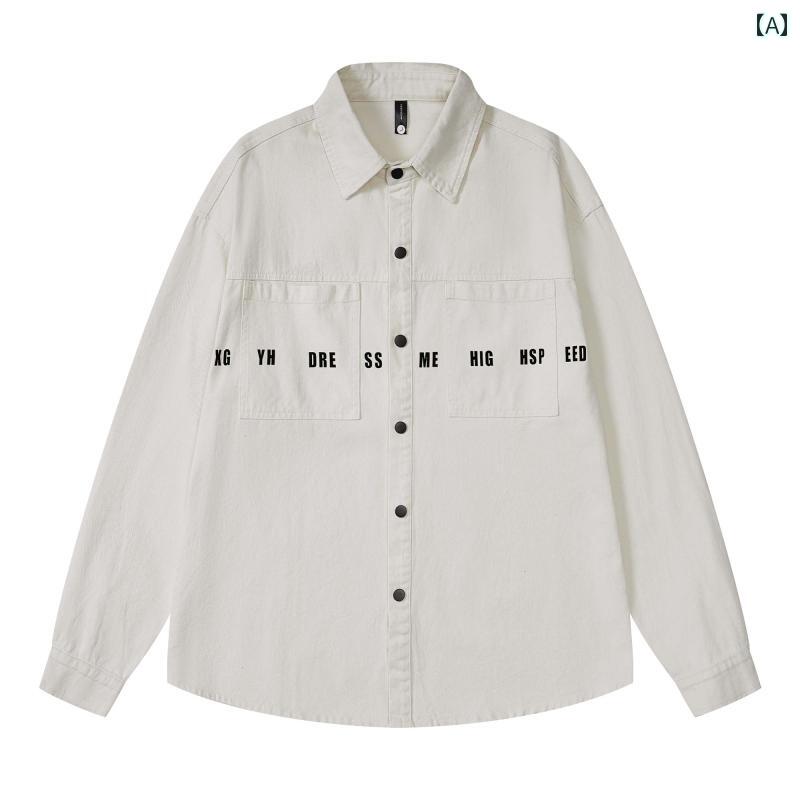 メンズ ジャケット アメリカン 春秋 ワークシャツ 前開きボタン 男性用 アウターウェア 襟付 綿 コットン ストリート カフス袖 ゆったり おしゃれ 大きいサイズ ダークグレー アイボリー ダークカーキー ブラック 高級感 マルチポケット ノーアイロン