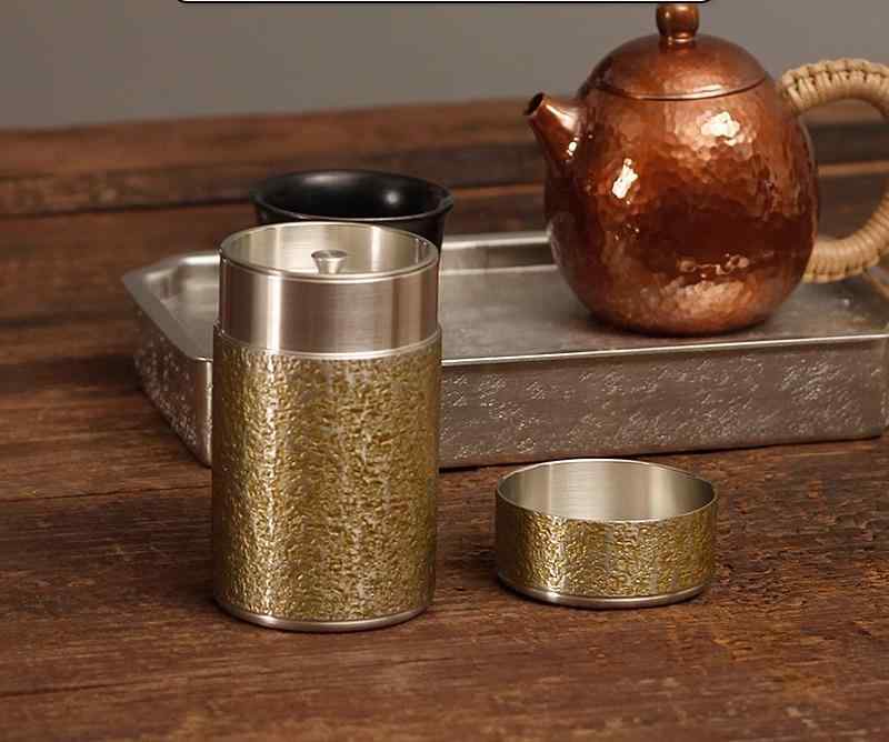 茶筒 おしゃれ 茶缶 キャニスター お茶入れ 紅茶 コーヒー豆 保存容器 ブリキ マルチ ロック パターン 旅行 機内持ち込み ゴールド シルバー