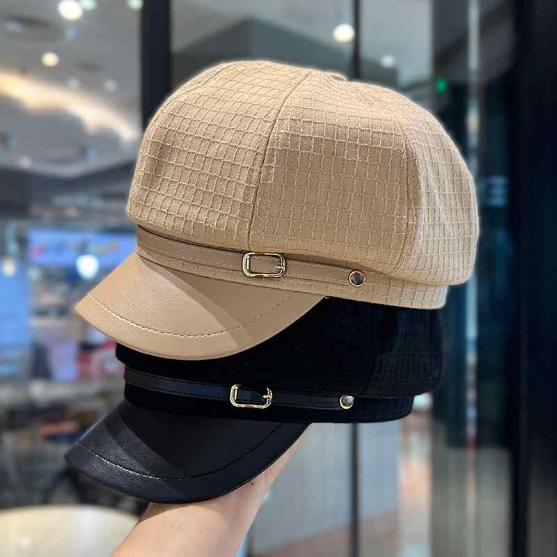 キャスケット帽子 おしゃれ 韓国 レザー バックル ワッフル 八角形 ベレー帽 レディース 春秋 ストリー..
