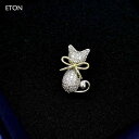 子猫 ブローチ おしゃれ レディース アクセサリー かわいい 銅 象嵌 ジルコン クリスタル 高級感 コート セーター カーディガン ピン 露出 防止 バックル