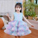 ドレス 女の子 ティアードワンピース ふわふわ ボリューム プリンセスドレス フラワーガール レインボー 発表会 演奏会 結婚式 パーティー フォーマル 礼服 春夏 ポリエステル ノースリーブ