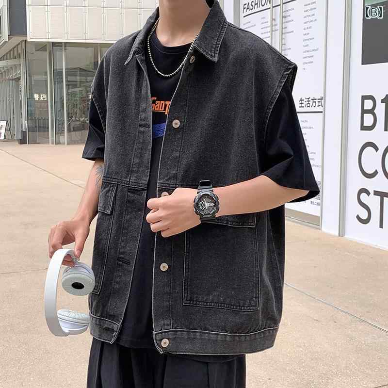 デニムベスト メンズ ノースリーブ ジャケット Gジャン カジュアル レトロ 大きいサイズ ファッション ブルー ブラック