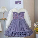 ワンピース 女の子 女児 秋冬 ふわふわ チュール プリンセスドレス 裏起毛 重ね着風 フェイクツーピース フォーマル パーティードレス 長袖 発表会 結婚式 お出かけ ポリエステル 綿混紡 かわいい ティアードスカート 紫 ピンク系