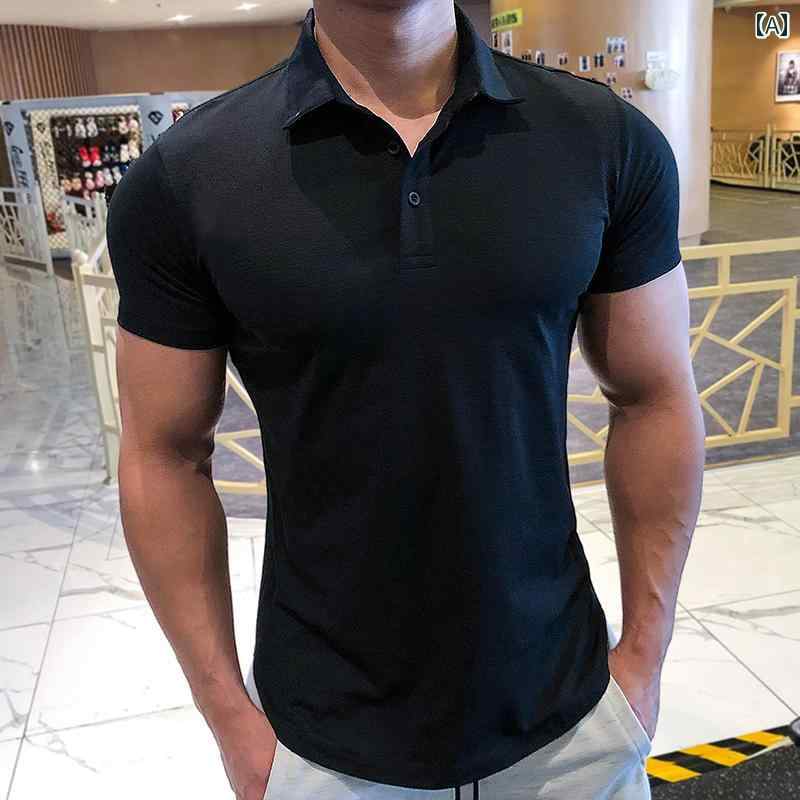 メンズ マッスル T シャツ フィットネス ポロシャツ パーソナル トレーナー 作業着 速乾 スポーツ 半袖 タイツ 筋肉 トップス