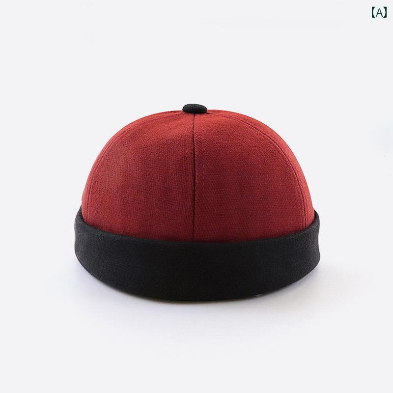 帽子 ツバなし ロールキャップ メンズ レディース ストリート ヒップホップ フーリガン 秋冬 セーラー ハット レッド ブラック