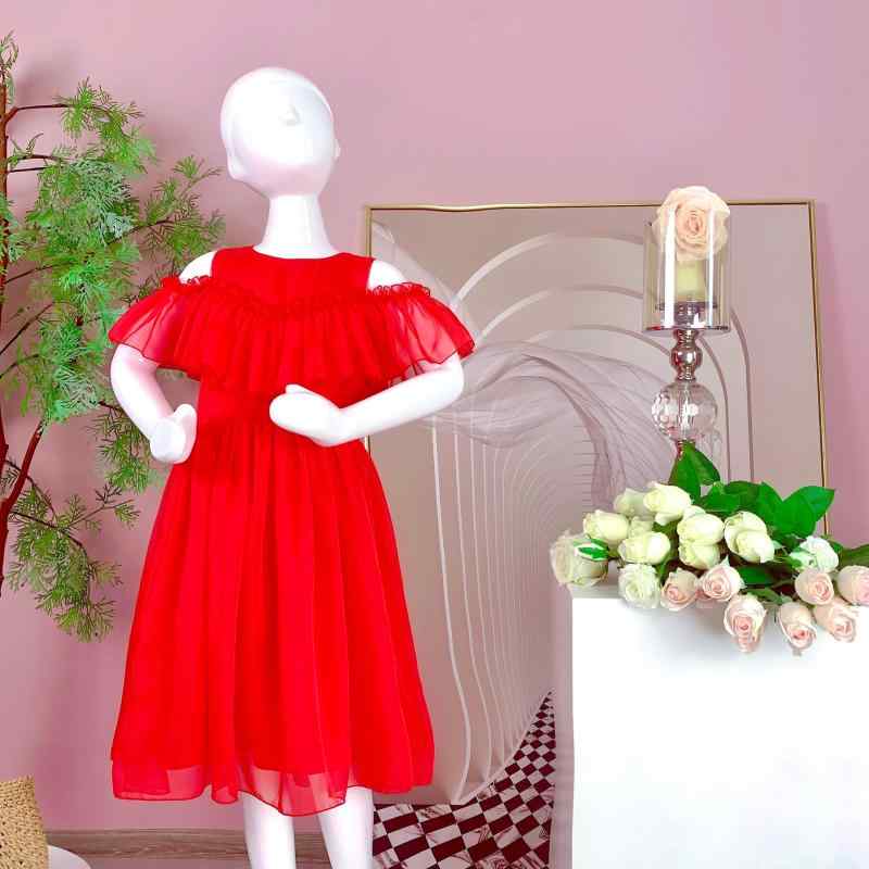 ワンピース 赤 かわいい キッズ ファッション 子供服 女の子 夏 ドレス 半袖 シフォン フリル オフショルダー スカート 女児 赤ちゃん 薄手 フォーマル きれいめ おしゃれ