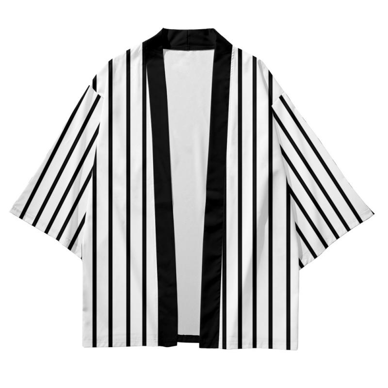 ハッピ 羽織 メンズ 夏 中国風 レトロ 七分袖 着物 ジャケット おしゃれ 日焼け防止 ゆったり 和風 ストライプ
