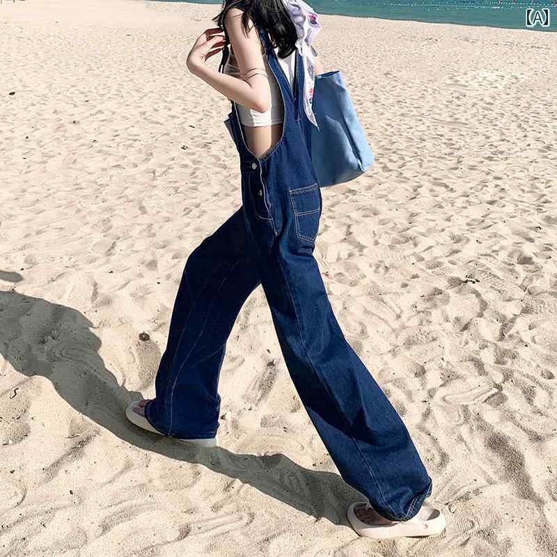 way-ugoのオーバーオール レディース サロペット デニム パンツ 春夏秋 アメリカン レトロ サスペンダー ワイドレッグ｜アングル2