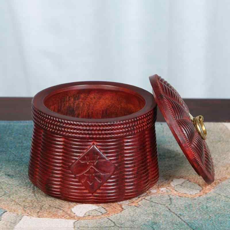 茶筒 木製 おしゃれ 茶缶 キャニスター お茶入れ 紅茶 コーヒー豆 保存容器 紫檀 無垢材 家庭 彫刻 中国風 収納 ボックス 密封 貯蔵 タンク ブラウン