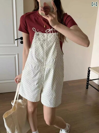 サロペット ショート丈 パンツ レディース オーバーオール つなぎ デニム 夏 水玉 ドット ワイド ホワイト ブラック ブルー サロペット ショート丈 パンツ レディース オーバーオール つなぎ デニム 夏 水玉 ドット ワイド ホワイト ブラック ブルー