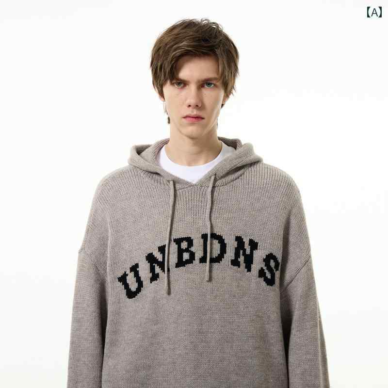 パーカー アメリカン スタイル フード付き セーター プルオーバー メンズ レトロ ヴィンテージ カジュアル おしゃれ グレー ニット セータージャケット