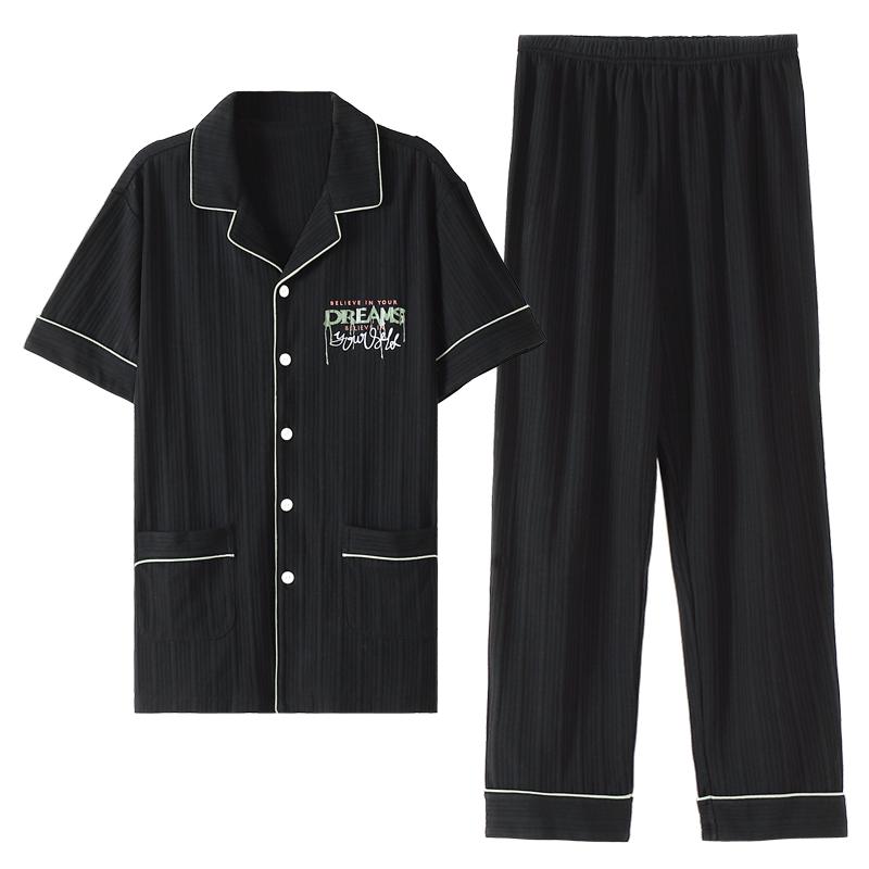 パジャマ ルームウェア セット ナイトウェア メンズ 夏の 綿 半袖 ズボン ホーム 薄手 シンプル