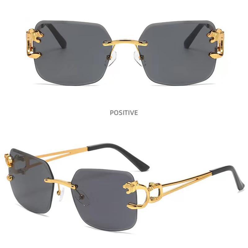 サングラス おしゃれ ユニーク アメリカ チーター ヘッド ゴールド 装飾 メガネ リムレス スクエア サングラス カラー メンズ レディース