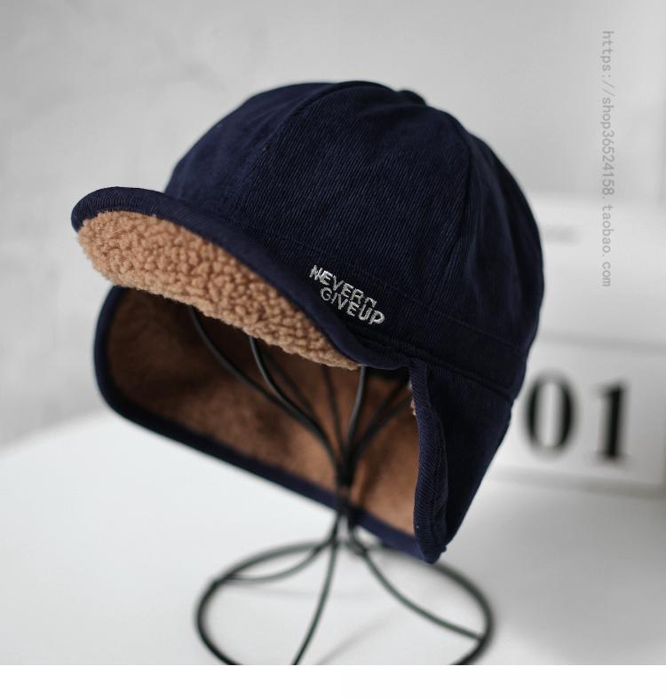 パイロット帽 コーデュロイ レター パッチ パイロット 耳保護 暖かい 帽子 柔らかいつば 文芸 シンプル カジュアル ユニセックス 雷峰帽子