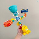 お風呂 おもちゃ 壁 貼り付け 吸盤 水遊び 玩具 キッズ ベビー 幼児 組み立て式 バスルーム プール 屋外 回転 噴水 散水 かわいい 青 黄 緑 カニ クジラ 恐竜