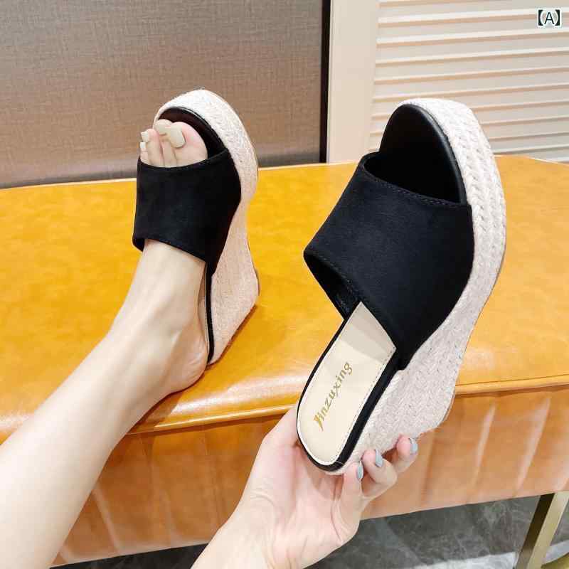 厚底サンダル レディース 10 CM ウェッジ ヒール スリッパ 夏 アウター インナー ...