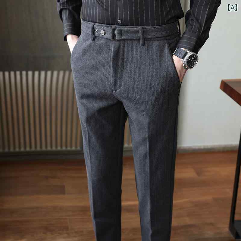 スラックス 秋冬 厚手 高級感 ウール パンツ メンズ スリムフィット 小麦 耳 パターン ビジネス ウール..