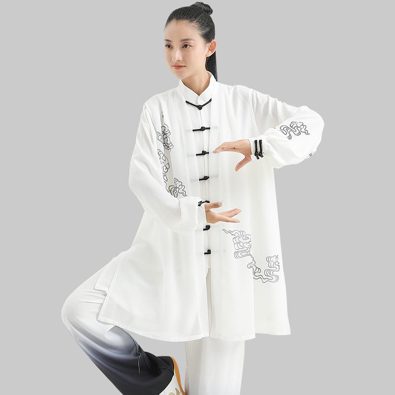 太極拳 服 レディース メンズ カンフー 武術 ウェア トレーニング 格闘技 競技 武道 中国風 春秋 ホワイト