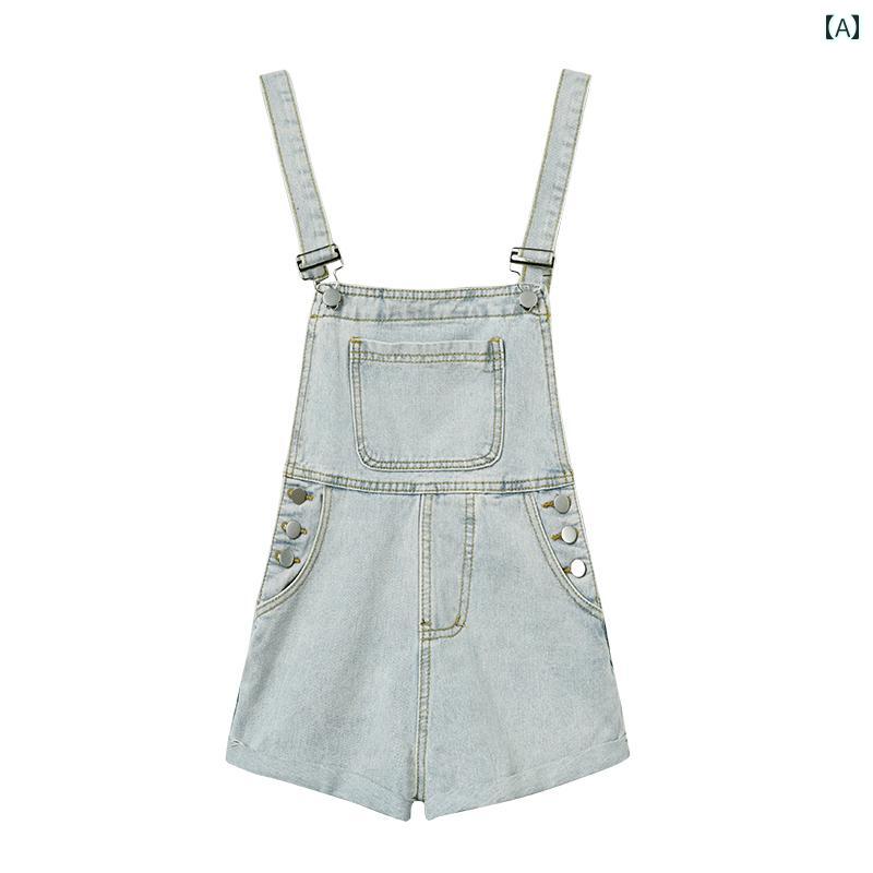 サロペット ショート丈 パンツ レディース オーバーオール つなぎ デニム 春 薄手 ワイド カジュアル 韓国 ブルー