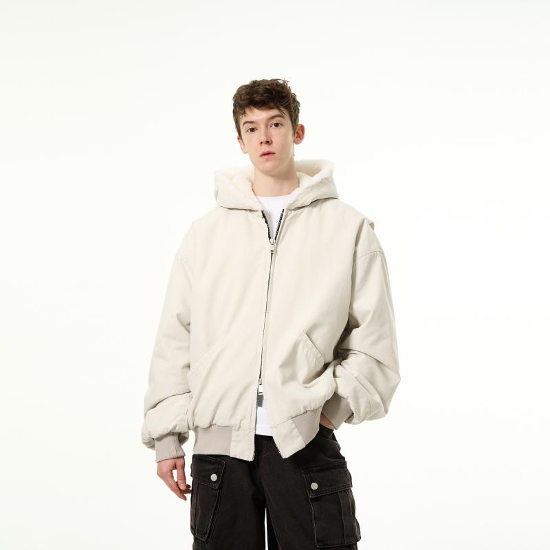 パーカー ジップアップ シンプル レトロ クリーン フィット 冬 ベルベット 厚手 暖かい 防寒着 カジュアル ジャケット メンズ 作業着 洗浄 綿