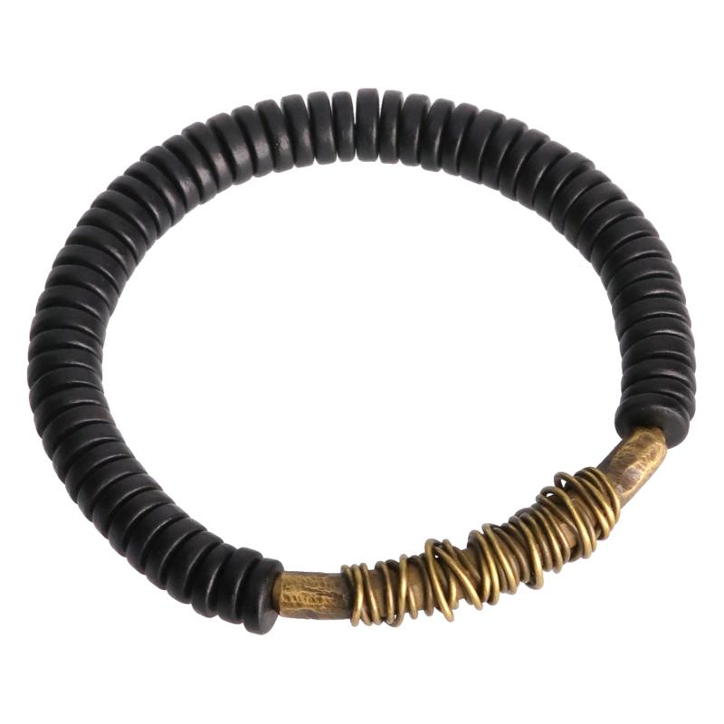ブレスレット メンズ レディース 大人 黒壇 真鍮 木製 ビーズ リング ゴム紐 伸びる 手首 普段使い アクセサリー 小物 ペア カップル 夫婦 お揃い レトロ エスニック おしゃれ シンプル カジュアル 腕輪 バングル プレゼント
