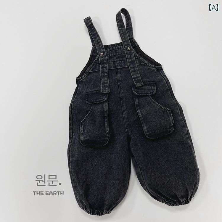 デニム オーバーオール ベビー キッズ サロペット 子供服 男の子 女の子 ズボン ジーンズ 春秋 韓国 ファッション ゆったり ジャンプ スーツ カジュアル パンツ(4)