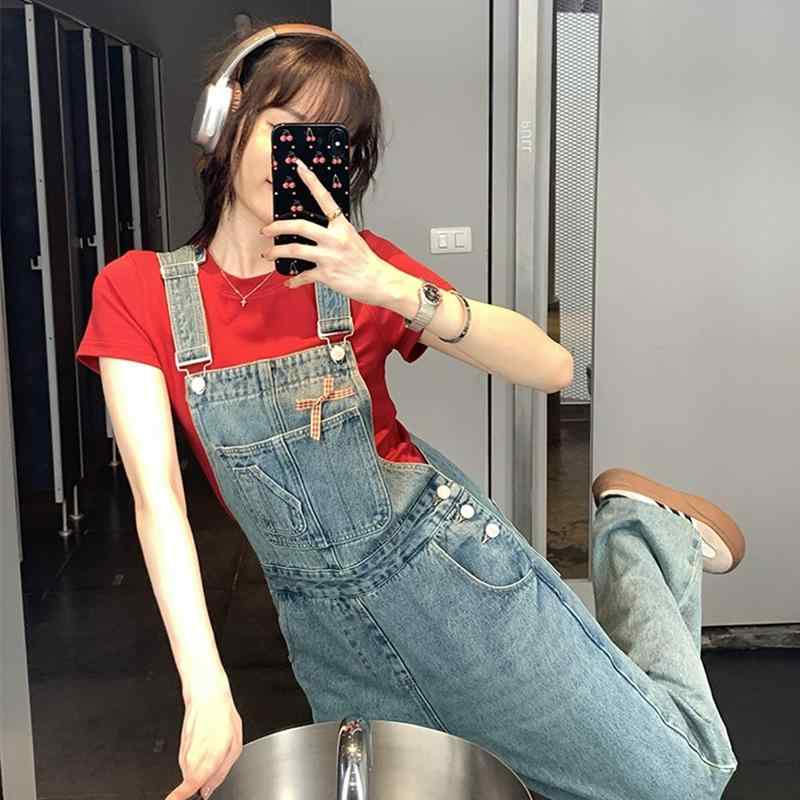 デニム オーバーオール サロペット レディース 女性用 ネット ストリート 小柄な人向け 春夏 韓国 ハイウエスト 着痩せ スリム 若見え ストレートパンツ ジャンプスーツ サスペンダーパンツ 若見え かわいい おしゃれ