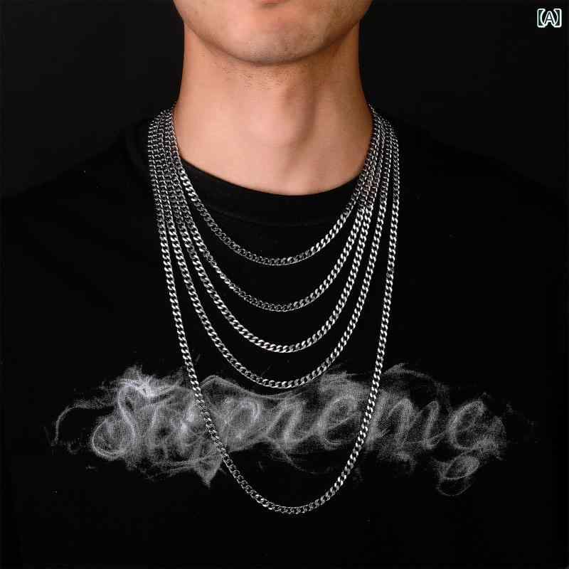 ネックレス HIP HOP ジュエリー ユニセックス TOP アメリカ ヒップホップ 3 mm 5 mm ステンレス キューバ チェーン メンズ レディース チェーン シンプル 色褪せくい