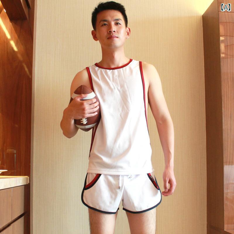 ノースリーブ メンズ マッスル タンクトップ 陸上 マラソン ランニング ツー クォーター ショーツ サイド大 開き 袖 I 字型 フィットネス ベスト スポーツ スーツ