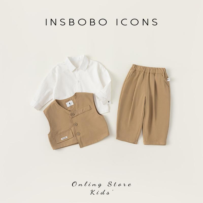 キッズファッション トップス シャツ ベスト スリーピース セット ロング パンツ ズボン 長袖 かわいい..