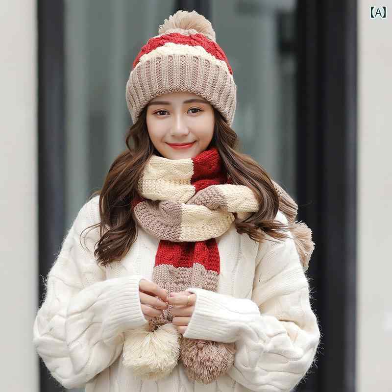 ニット帽 レディース 帽子 かわいい おしゃれ ウール 秋冬 暖かい 耳あて マフラー 防寒 カーキ ワイン..