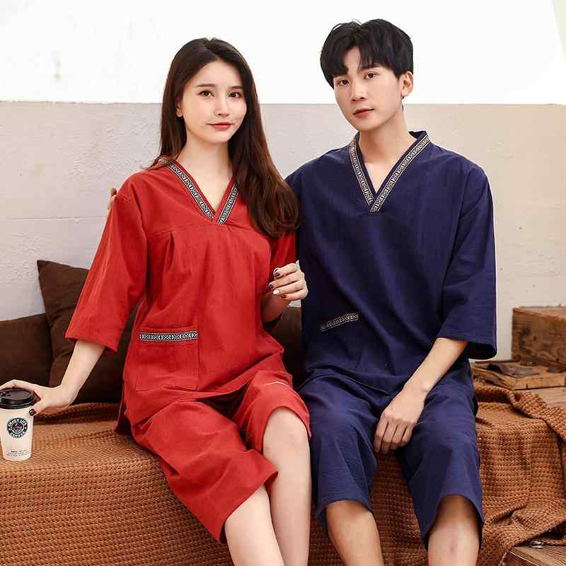 サウナ服 パジャマ ルームウェア メンズ レディース コットン マッサージ 入浴 パンツ 七分丈 大きいサイズ(4)
