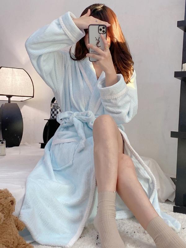 バスローブ レディース 冬 秋 女性 ナイトガウン 柔らかい 快適 フランネル 青 緑 厚手 ロング かわい..