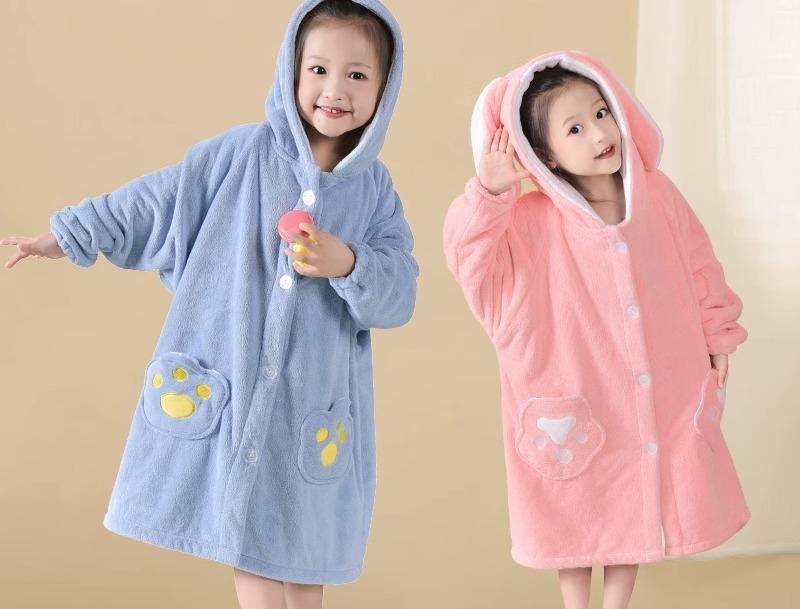 バスローブ キッズ 子供 男の子 女の子 ガウン ルームウェア かわいい カジュアル 秋冬 厚手 ウサギ 恐竜 パンダ フード付き ピンク グリーン グレー