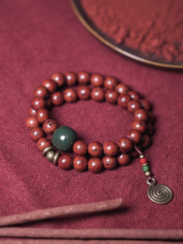 ブレスレット メンズ レディース 大人 数珠 ルドラクシャ 真鍮 ビーズ 鳳眼 ゴム紐 伸びる 手首 チャーム 巻きつけ ラップブレス 普段使い 二重 アクセサリー 小物 ペア カップル 夫婦 お揃い レトロ エスニック おしゃれ プレゼント