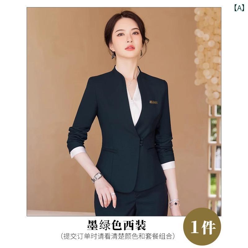 レディース スーツ 女性 ファッション スタイリッシュ ビジネス カジュアル スーツ 春 通勤 Vネック シングルブレスト ストレート 長袖