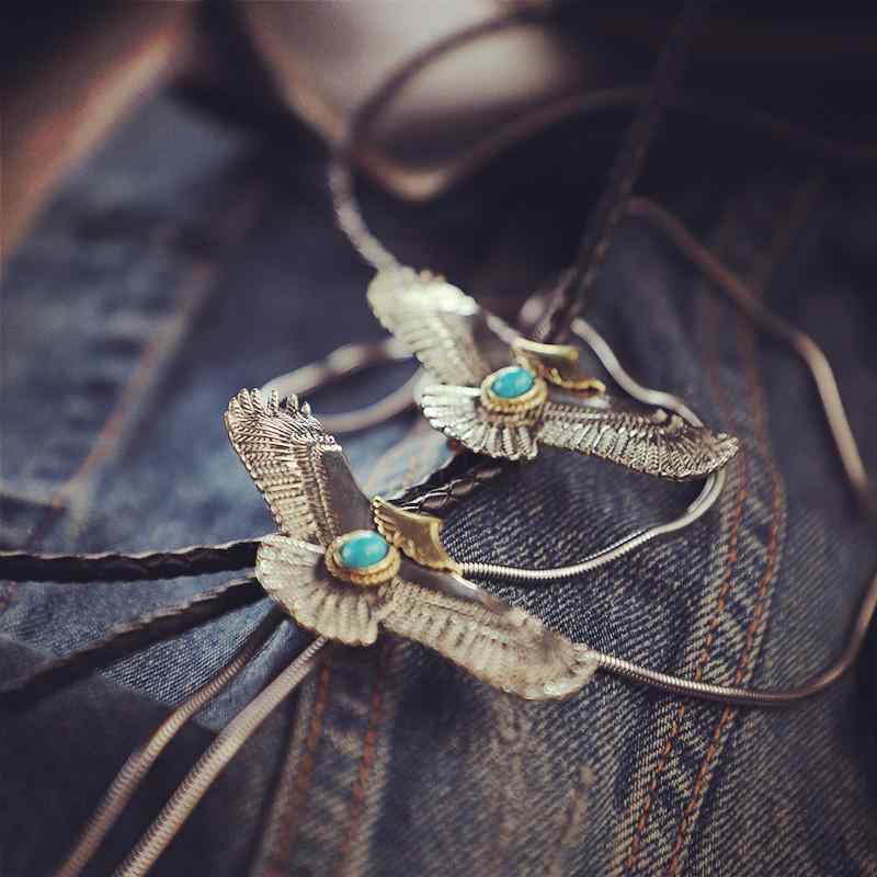 ループタイ カジュアル おしゃれ ユニーク レトロ 銅 ターコイズ イーグル ボロタイ メンズ フェイク ..