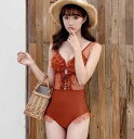 ワンピース 水着 レディース ファッション 夏 プール 海水浴 ビーチ レジャー バックレス ブラック キャラメル カジュアル ノースリーブ 魅惑的 三角 ウエストカバー