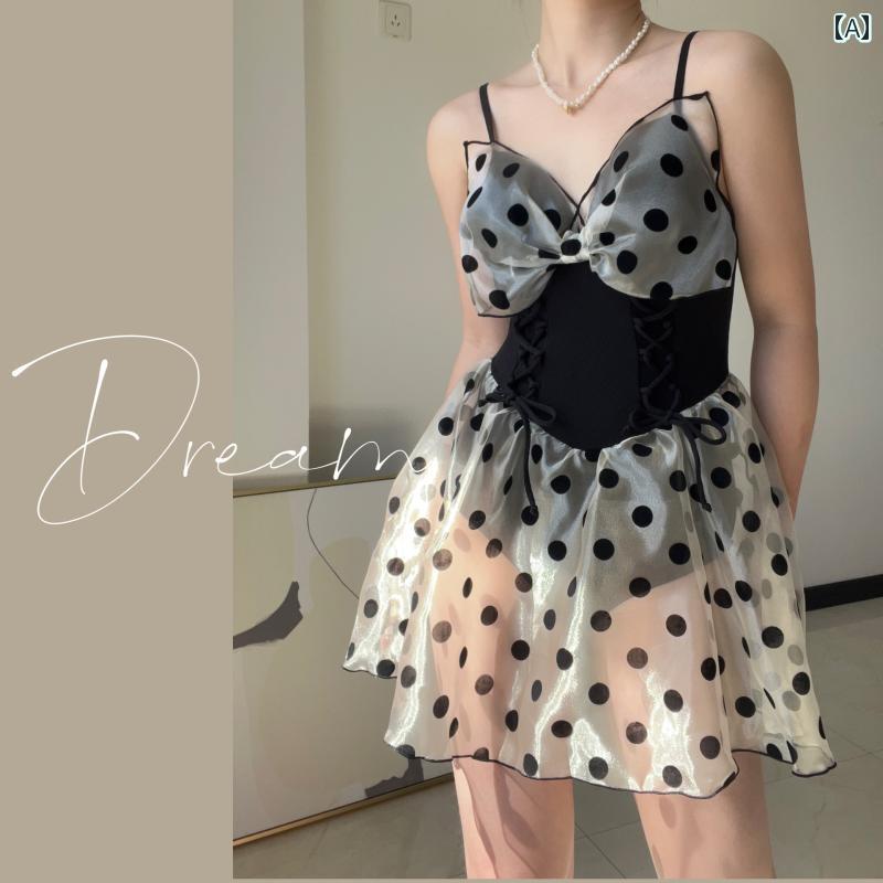 ワンピース 水着 レディース 夏 プール 海水浴 ビーチ レジャー ドット 水玉 ブラック カジュアル ノースリーブ スカート セクシー