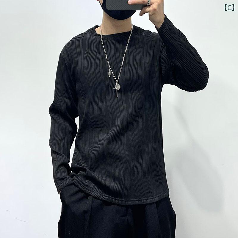 Tシャツ おしゃれ メンズ 紳士服 男性用 トップス シャツ 春夏 シンプル ラウンドネック 薄手 速乾 長袖 ヒップホップ