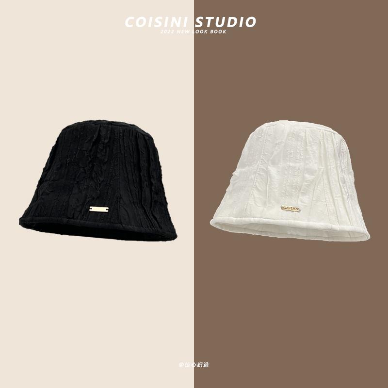 帽子 バケットハット メタル ラベル バケットハット 女性用 韓国 ファッション 春夏 無地 カジュアル フィッシャーマンハット