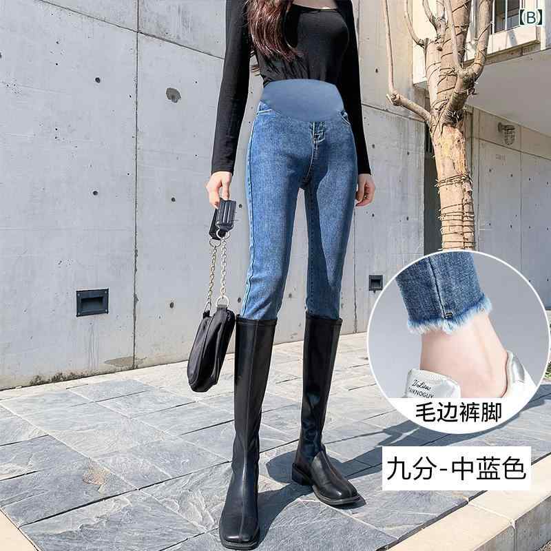 マタニティ ジーンズ 春秋冬 妊娠初期 パンツ ベルベット 厚手 レギンス 妊婦 腹部サポート デニム ロング