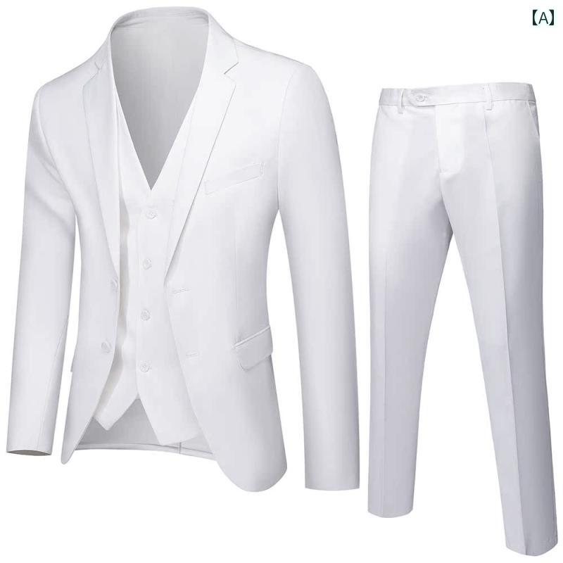 メンズ ビジネスカジュアル 薄手 スリムフィット 男性 付添人 ウェディングドレス フラット襟 シングル..