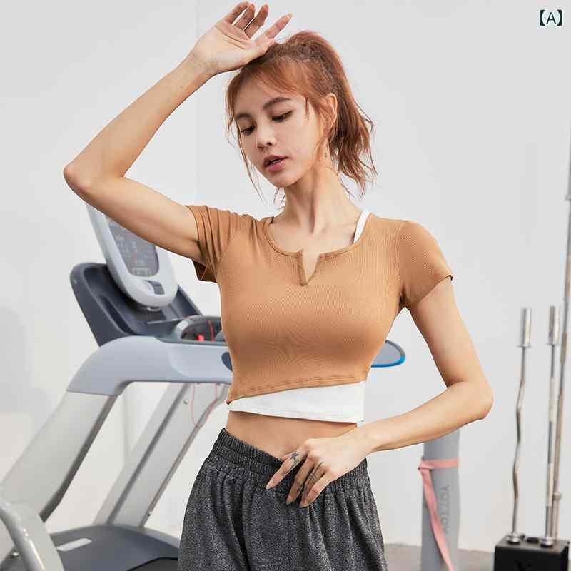 ヨガ ウェア セット レディース 春夏 ランニング スポーツ 半袖 ピラティス トレーニング フィットネス 女性 トップ タイト