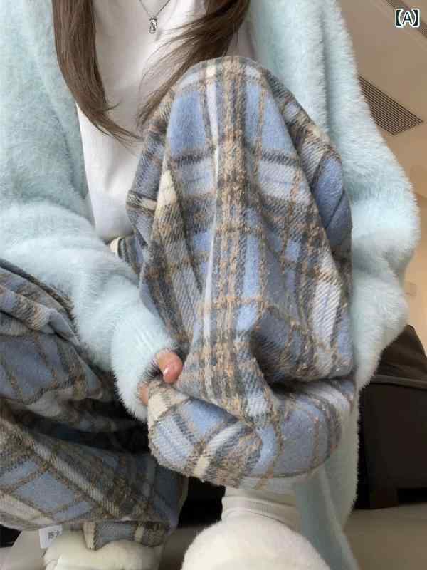 春秋冬用 マタニティパンツ ゆったり ワイドレッグ コットンパンツ ベルベット 厚手 チェック柄 暖かい パンツ 妊婦 腹部サポート コットン ロング