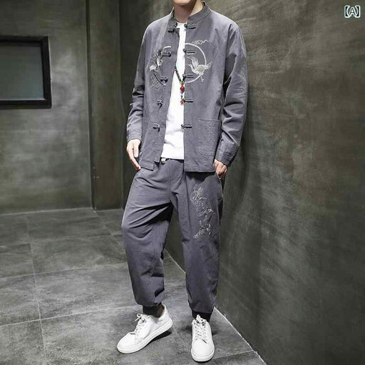 メンズ チャイナテイスト セットアップ 中華服 中国 服 ファッション カジュアル 普段着 レトロ ゆったり 男性 大きいサイズ 春秋 メンズ チャイナテイスト セットアップ 中華服 中国 服 ファッション カジュアル 普段着 レトロ ゆったり 男性 大きいサイズ 春秋