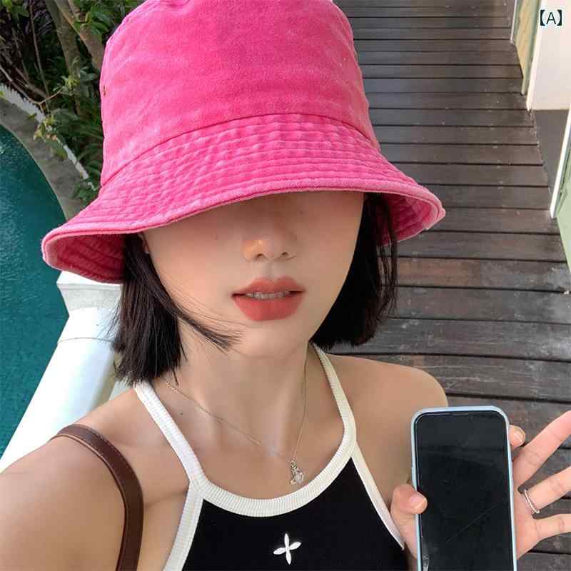 春夏 レディース ウォッシュド ソリッドカラーフィッシャーマン ハット 日よけ 日焼け防止バケット レ..