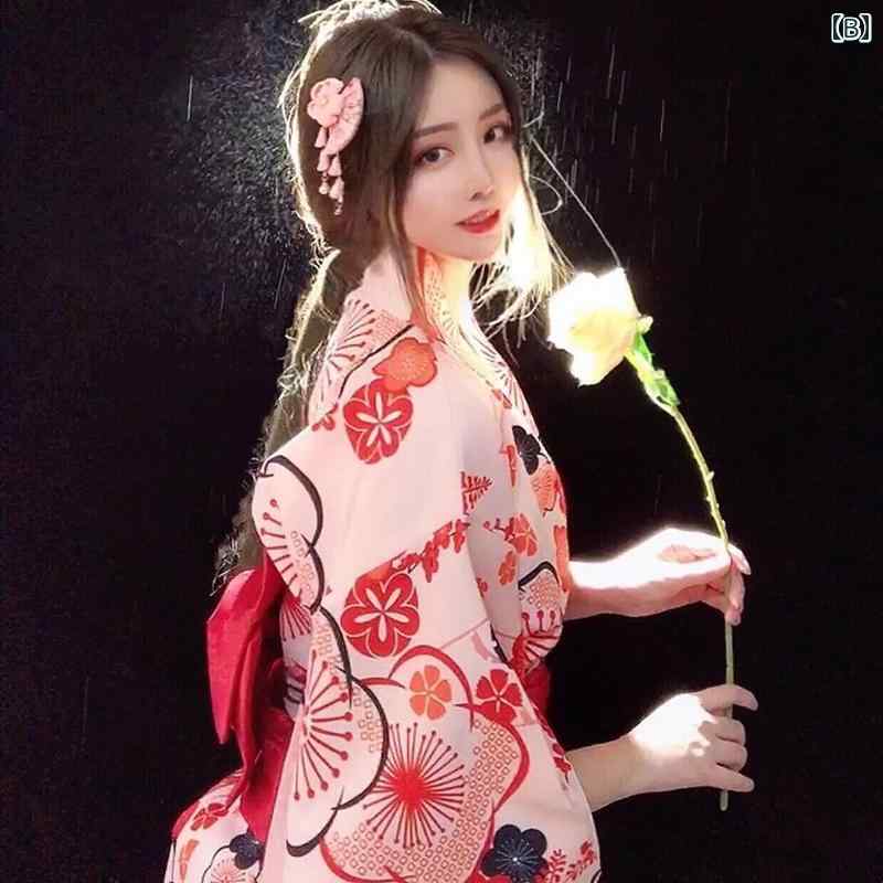 浴衣 着物 和服 おしゃれ かわいい レディース セットアップ 写真 撮影 和風 エレガント 学生 春秋 衣装 少女 フリーサイズ 花柄